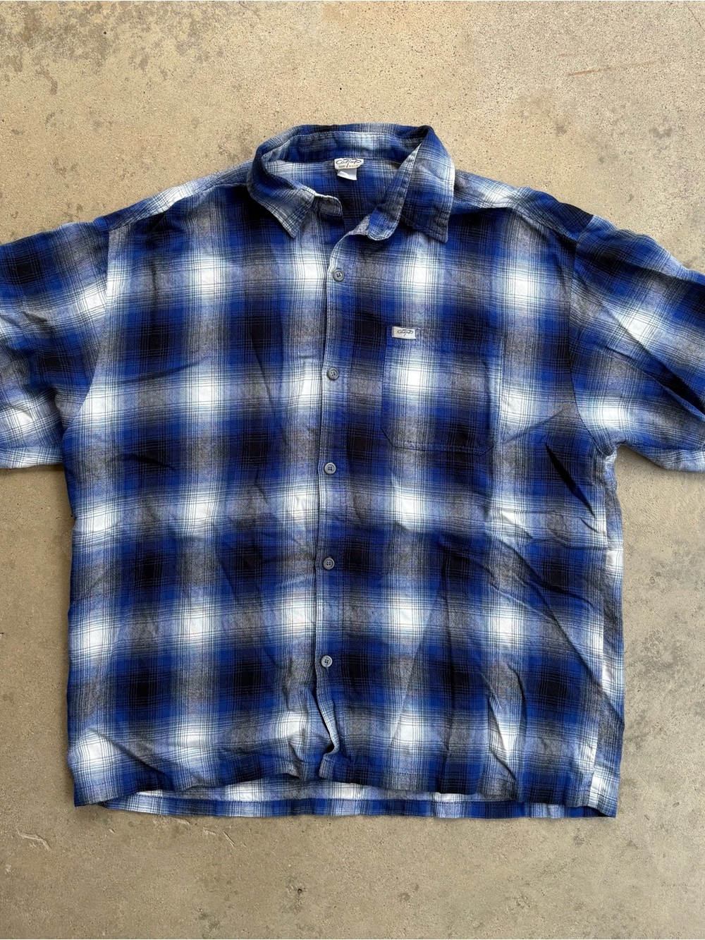 CALTOP Veterano Button Up Short Sleeve Shirt Men's 2XL Made in USA Blue Flannel